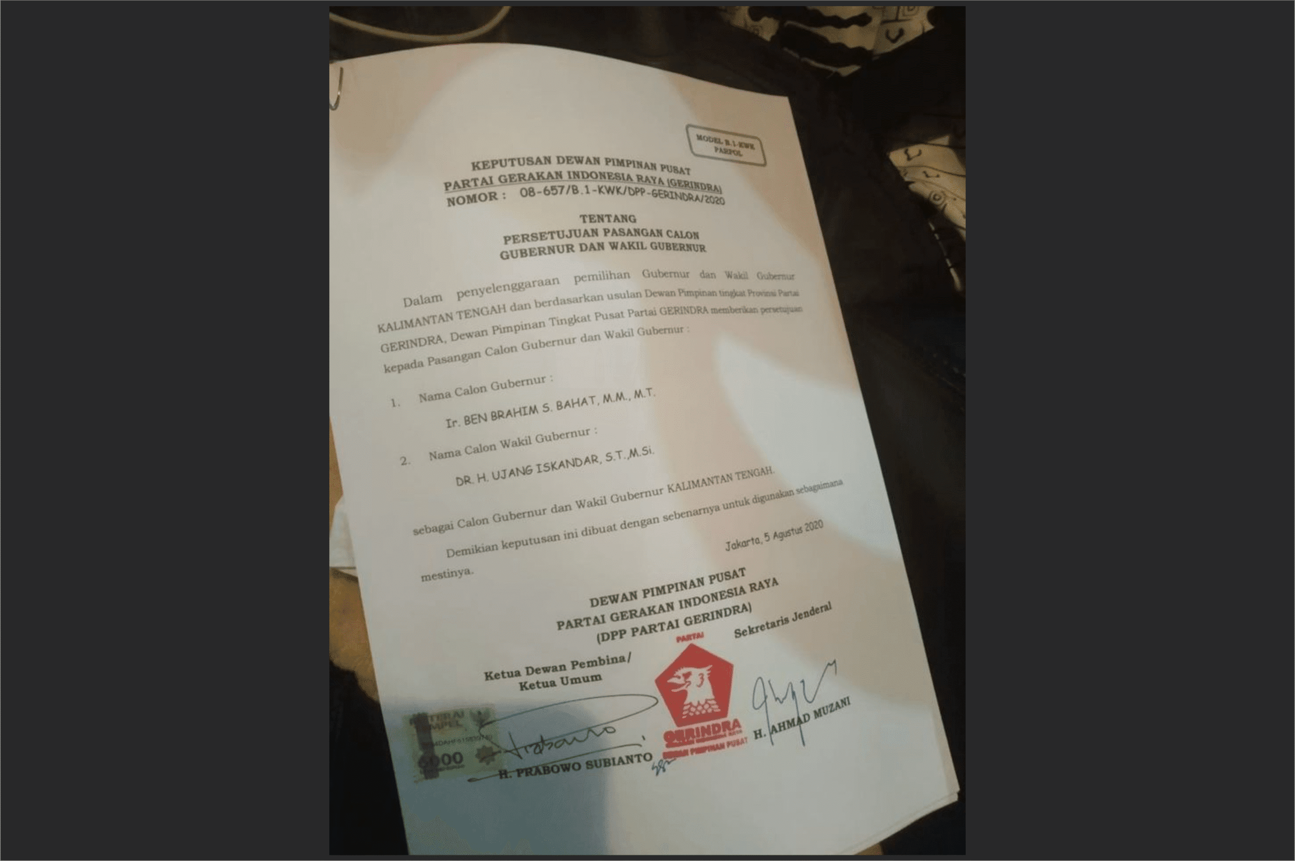 Dapat Rekom dari Gerindra, Ben-Ujang Melenggang ke Pilkada