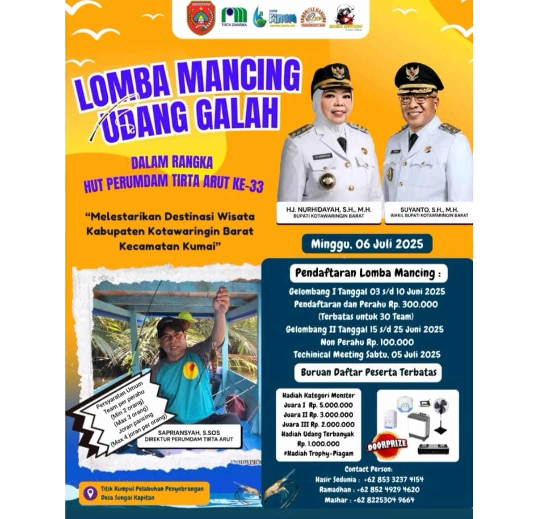 HUT ke-33 Perumdam Tirta Arut, Lomba Mancing Udang Galah Siap Meriahkan Wisata Sungai Kapitan