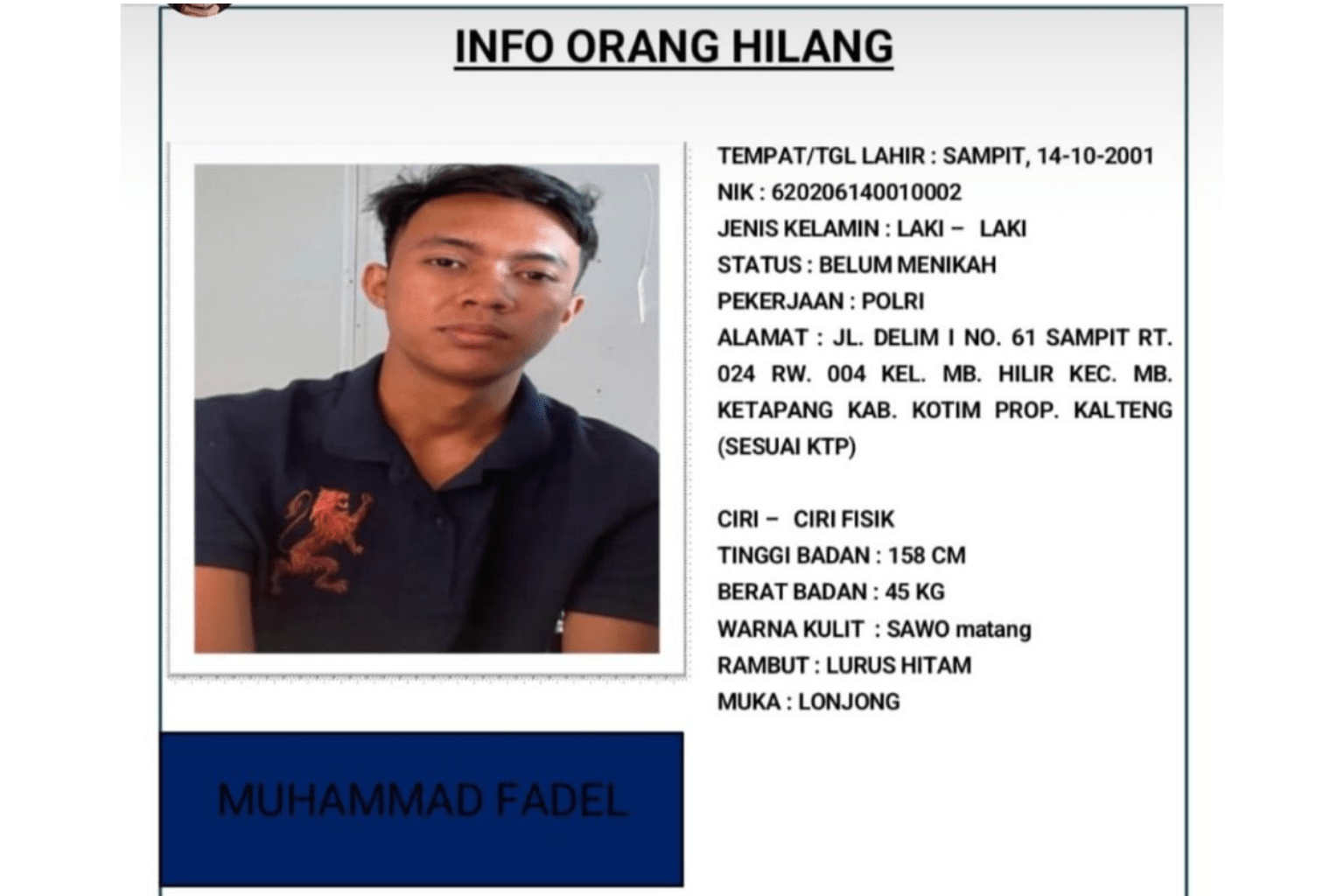 Seorang Anggota Intelkam Polres Kotim Dikabarkan Hilang