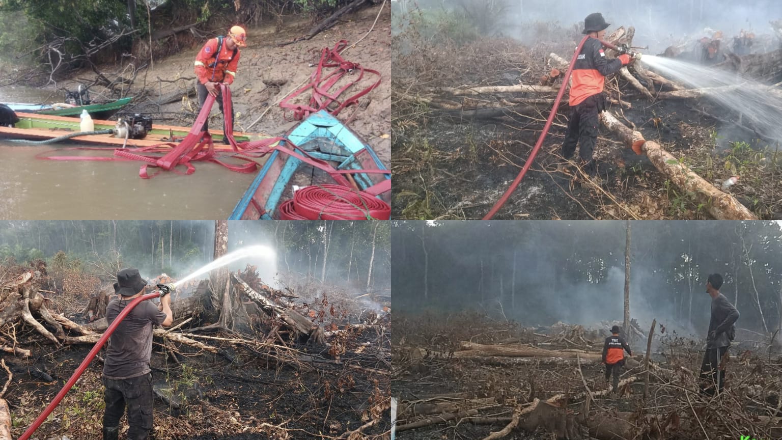 Jalur Darat Buntu, TRC BPBD Kobar Naik Getek untuk Padamkan Karhutla di Kotawaringin Lama