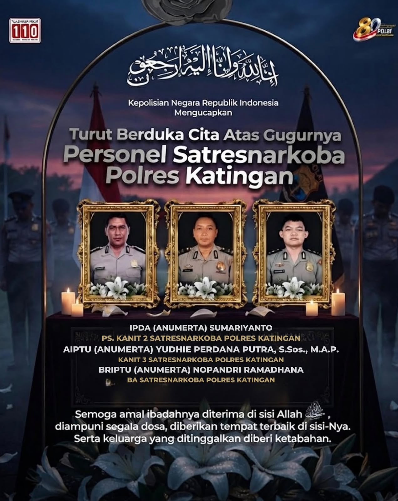 Kapolri Naikkan Pangkat Tiga Personel Polres Katingan yang Gugur Saat Berantas Narkoba